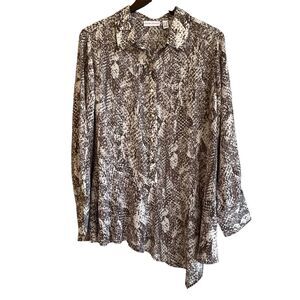 Susan Graver Womens Asymmetrical Tunic Top Size 1X Chiffon Gray Snakeskin Print